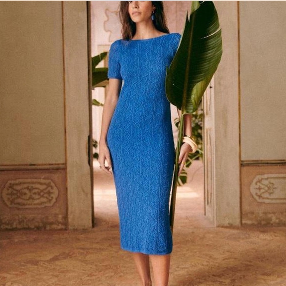 Sézane Zayn Blue Knit Dress, Large